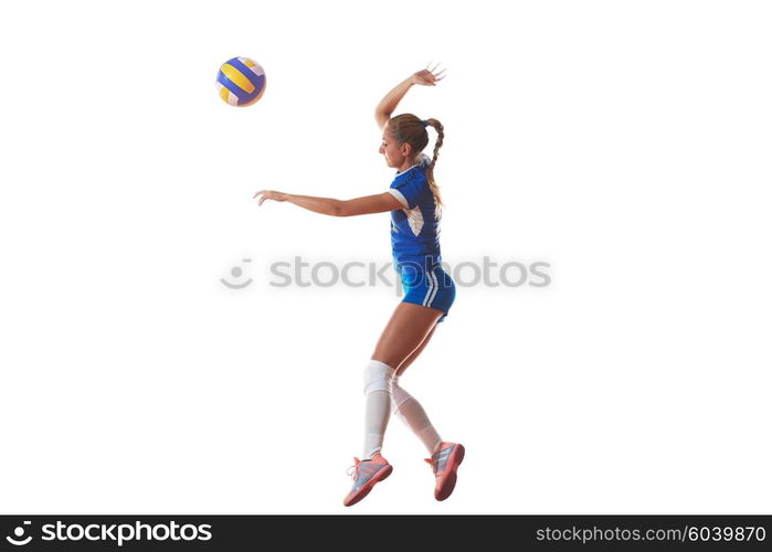 volleyball woman jump and kick ball isolated on white background. volleyball woman isolated on white background