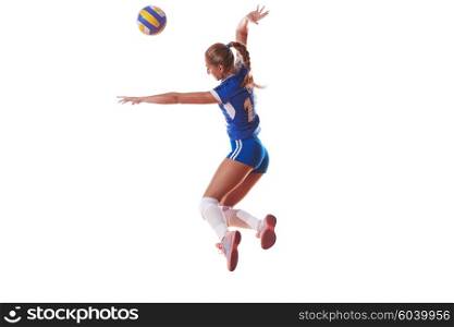 volleyball woman jump and kick ball isolated on white background. volleyball woman isolated on white background