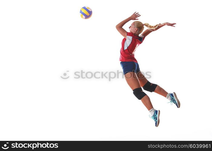 volleyball woman jump and kick ball isolated on white background. volleyball woman isolated on white background