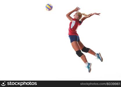 volleyball woman jump and kick ball isolated on white background. volleyball woman isolated on white background