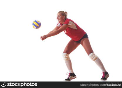 volleyball woman jump and kick ball isolated on white background. volleyball woman isolated on white background