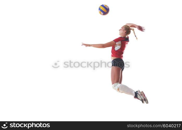 volleyball woman jump and kick ball isolated on white background. volleyball woman isolated on white background