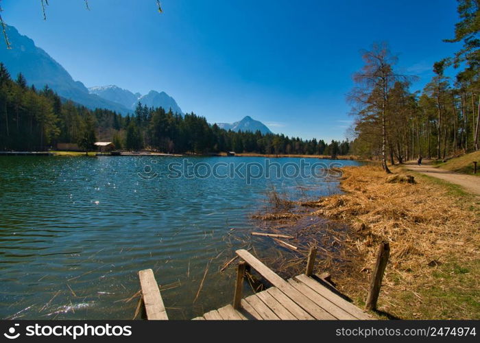 Volser Weiher, lake in the Dolomite alps in South Tyrol