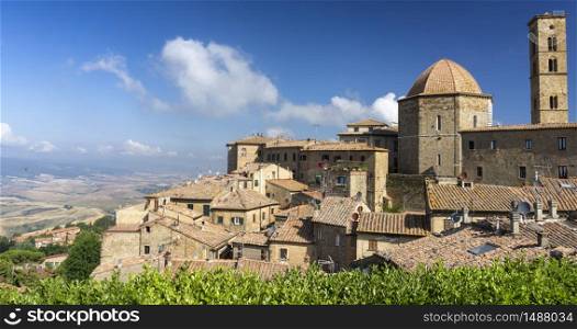 Volterra, Pisa, Tuscany, Italy: panoramic view of the medieval city at morning