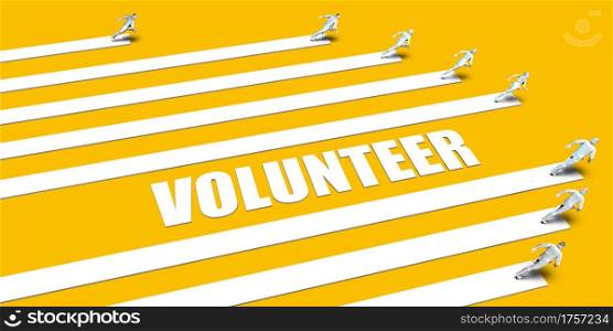 Volunteer Concept with Business People Running on Yellow. Volunteer Concept