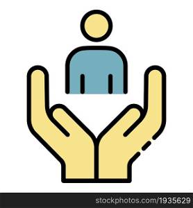 Volunteer man care icon. Outline volunteer man care vector icon color flat isolated. Volunteer man care icon color outline vector