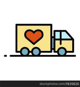 Volunteering truck icon. Outline volunteering truck vector icon color flat isolated. Volunteering truck icon color outline vector