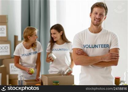volunteers work preparing donations charity