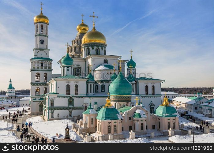 Voskresensky cathedral towers and domes with inner yard of New Jerusalem Monastery, Istra, Moscow region