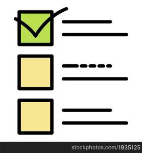 Vote check mark icon. Outline vote check mark vector icon color flat isolated. Vote check mark icon color outline vector