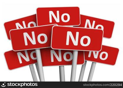 Voting and protest concept: Set of red No signs isolated on white background