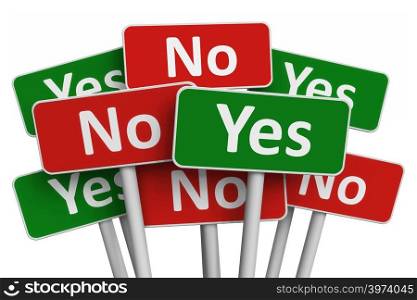 Voting concept: group of Yes and No signs isolated on white background