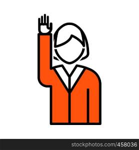 Voting Lady Icon. Thin Line With Orange Fill Design. Vector Illustration.