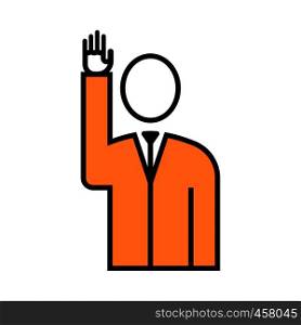Voting Man Icon. Thin Line With Orange Fill Design. Vector Illustration.