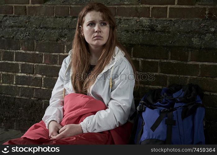 Vulnerable Teenage Girl Sleeping On The Street
