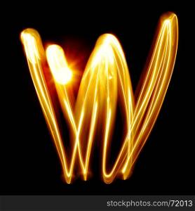 W - Created by light alphabet over black background