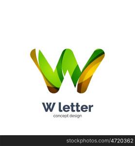W letter logo, modern abstract geometric elegant design, shiny light effect. Created with flowing waves