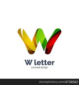 W letter logo, modern abstract geometric elegant design, shiny light effect. Created with flowing waves
