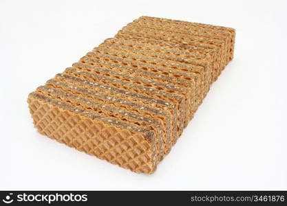 Wafer cookies with chocolate are isolated on a white background