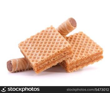 Wafers or honeycomb waffles isolated on white background