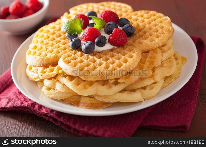 waffles with creme fraiche and berries for breakfast