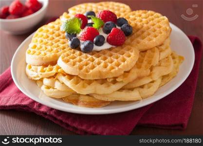 waffles with creme fraiche and berries for breakfast