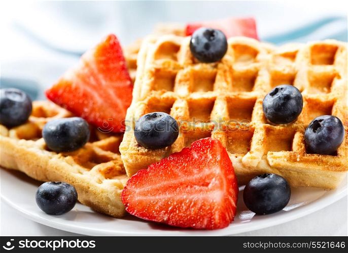 waffles with strawberry and blueberry