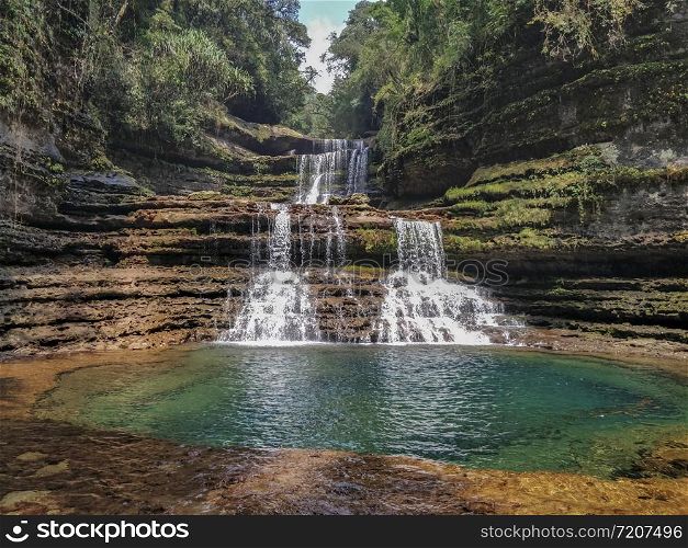 Wai-song Dong or Wei-Sawdong is a three tiered step fall, Meghalaya, India