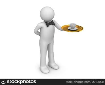Waiter at your service (3d isolated on white background characters series)