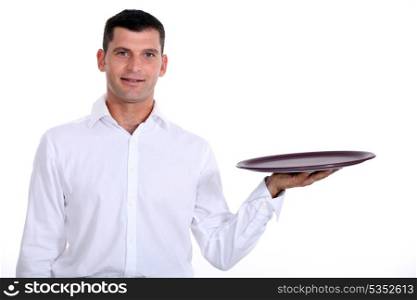 waiter holding tray