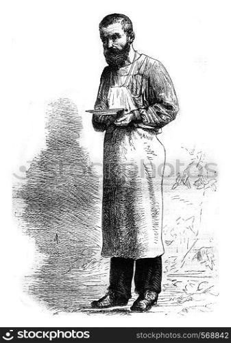 Waiter, Naples, vintage engraved illustration. Magasin Pittoresque 1878.