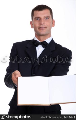 waiter reaching out menu