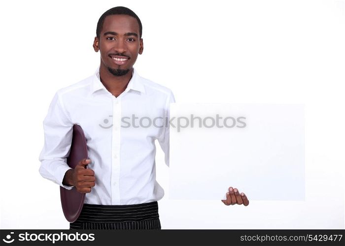 Waiter with a blank board