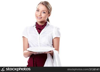 Waitress with an empty plate