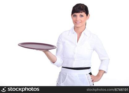 Waitress with an empty tray