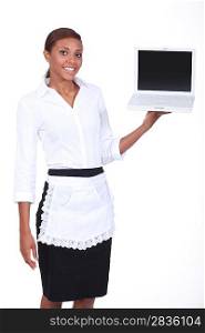 Waitress with computer