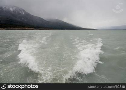 Wake in Lake Argentino, Los Glaciares National Park, Santa Cruz Province, Patagonia, Argentina