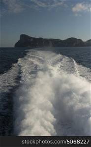 Wake of a boat in the ocean water, Capri, Campania, Italy