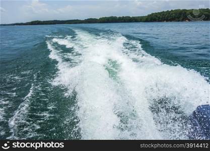 wake waves from boat on lake