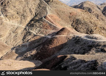 Walk through the mountains near the Gulf of Eilat Red Sea in Israel. Red Sea Mountains