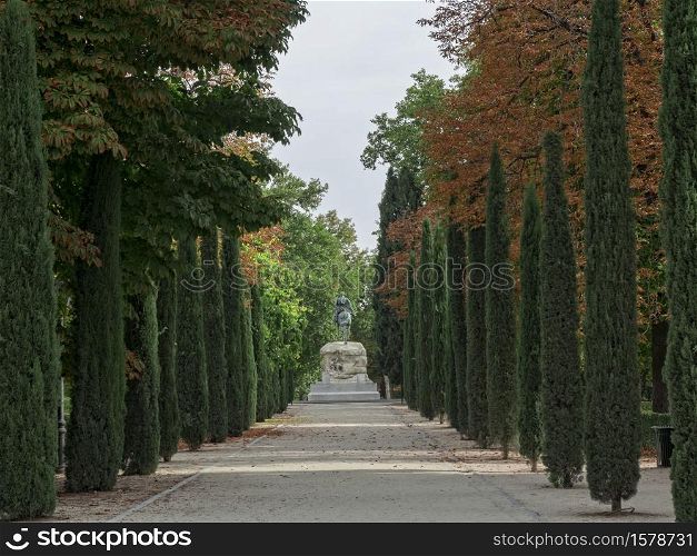 Walk through the retirement park in the fall. Madrid Spain
