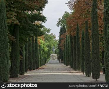 Walk through the retirement park in the fall. Madrid Spain
