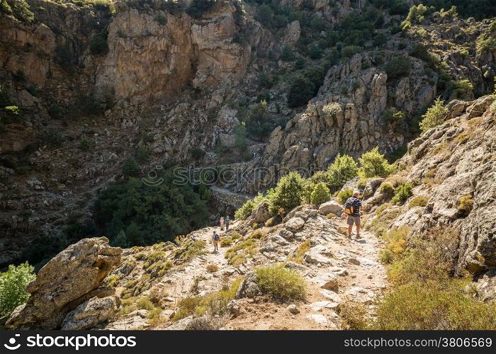 Walkers on the Scala di Santa Regina trail near Corscia in central Corsica