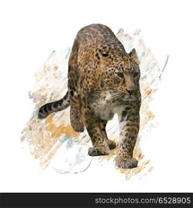 Walking Leopard watercolor. Leopard Portrait watercolor
