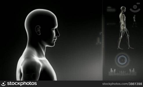 Walking man head scan with visible brain