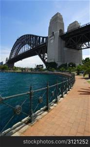 Walking on the path that leads beneath the Sydney Harbour Bridge in Australia.
