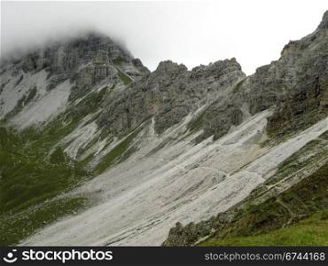 walking path in the alps. small walking path in the alps on a steep slope