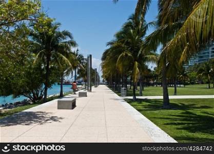 Walking path in the South Point Park in Miami, Florida