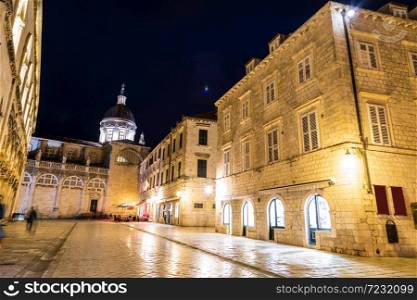 Walking street in Dubrovnik in a beautiful summer night, Croatia