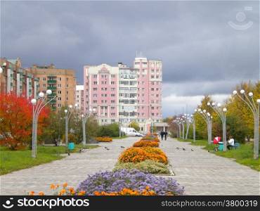 Walkway along the avenue Energetic, Russia, g.Udomlya, Tver region